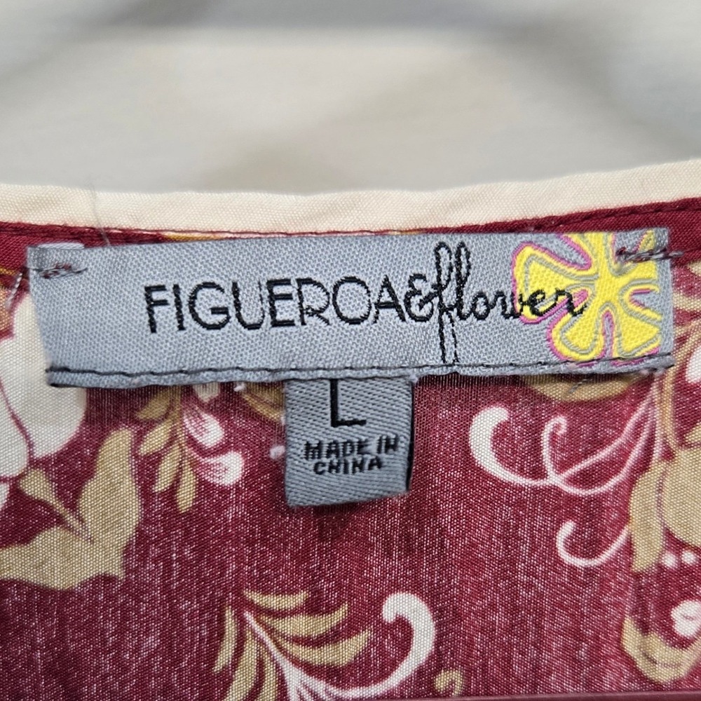 Figueroa & Flower Midi Dress Large Burgundy Floral Boho Peasant Cottage Romantic - Picture 7 of 9